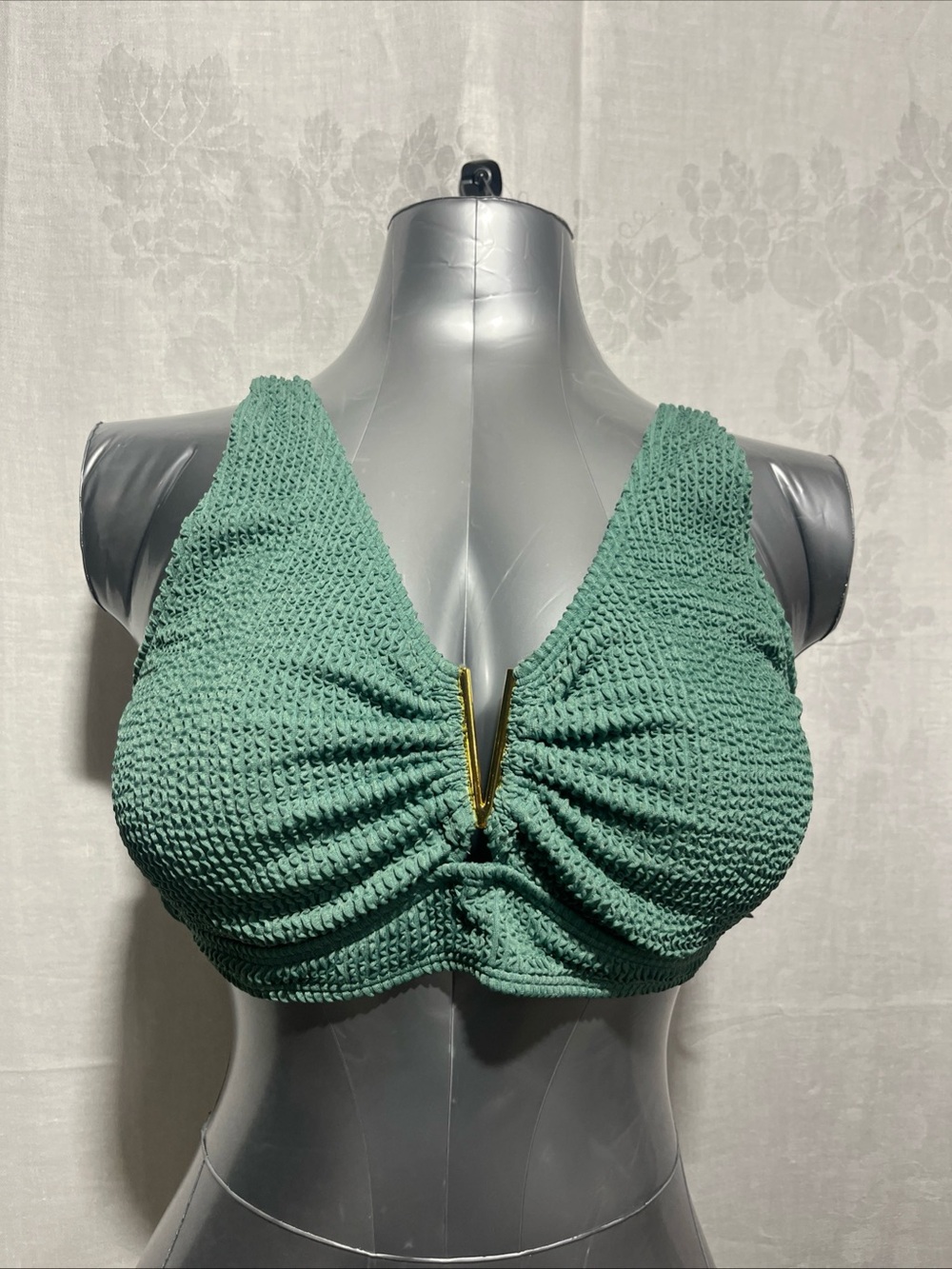 Green Textured V-Wire Swim Top support L. pool beach, sexy party 1079